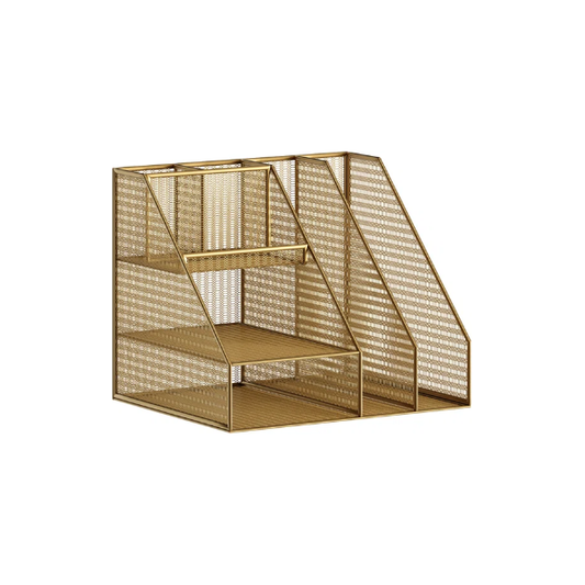 Steel Mesh Desktop Organizer With File Holder And Pen Storage