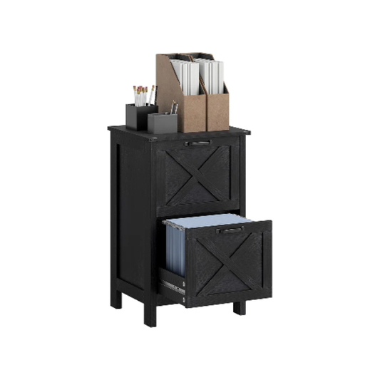2 Drawer Rustic Farmhouse Filing Cabinet with Barn Doors for A4/Letter Size