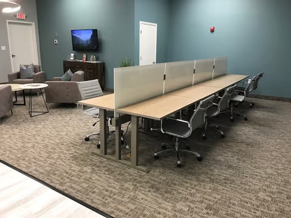 gen2 open plan benching system with privacy screens and cable management
