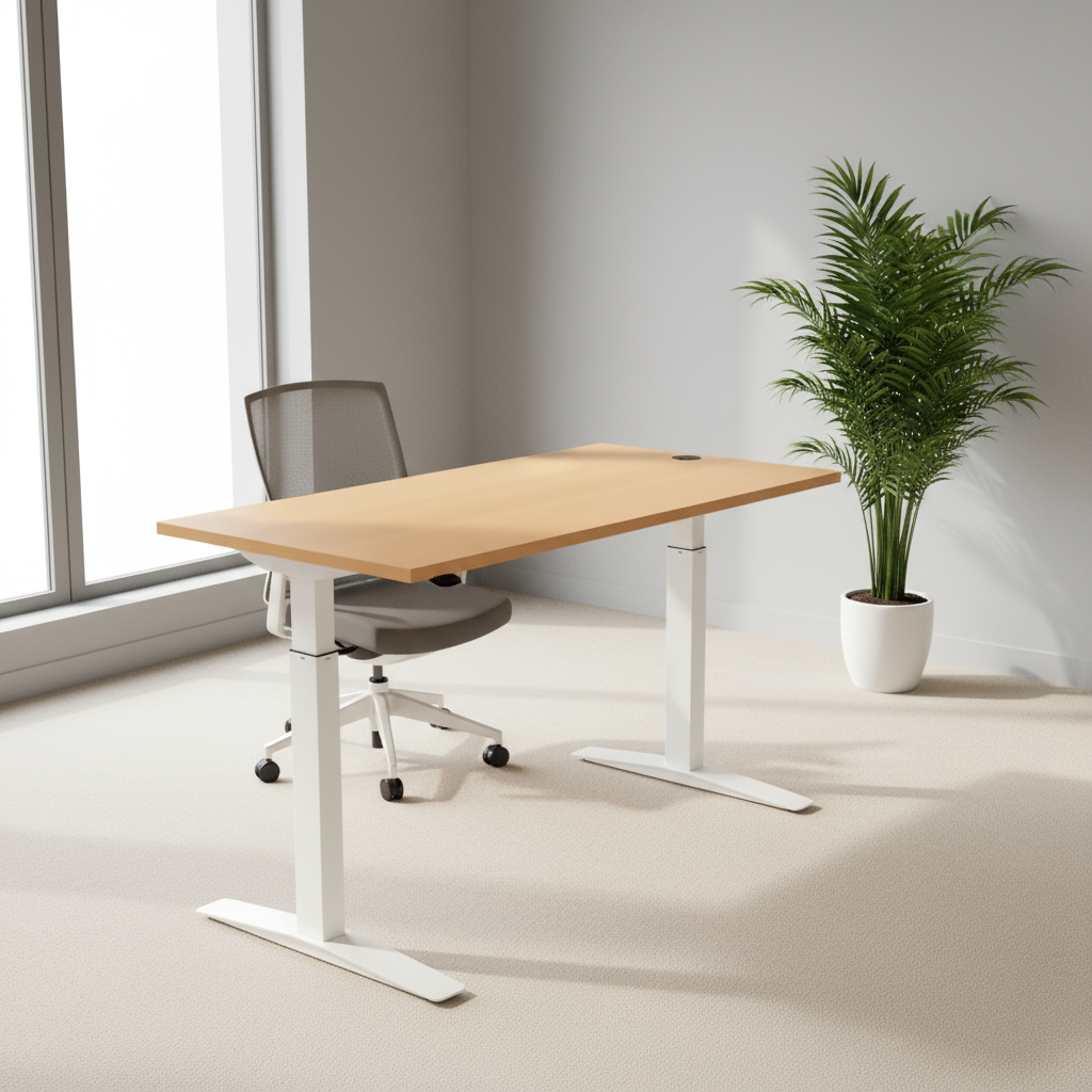 Electric Height Adjustable Desk, 31-1/2" x 23-5/8" White Frame with Walnut Top | Standing Desks