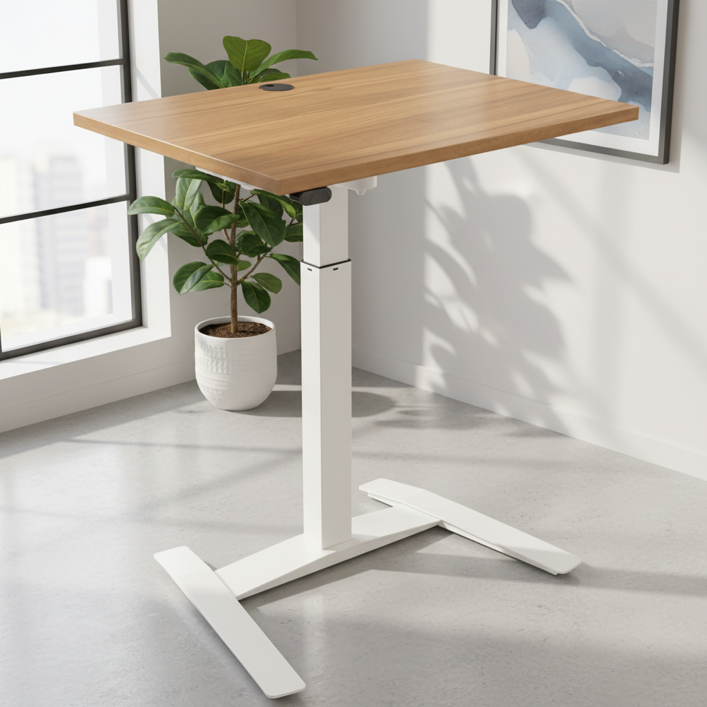 Electric Height Adjustable Desk, 31-1/2" x 23-5/8" White Frame with Walnut Top | Standing Desks