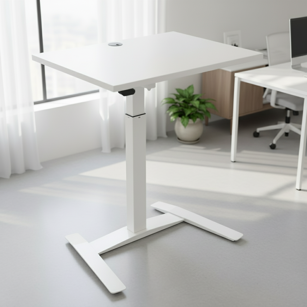 Electric Height Adjustable Desk, 31-1/2" x 23-5/8" White Frame with Walnut Top | Standing Desks