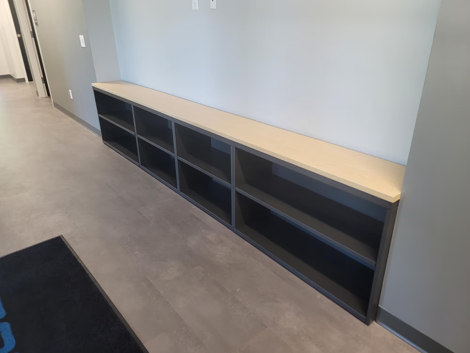 American-made custom office storage wall with cabinets and lockers by gen2