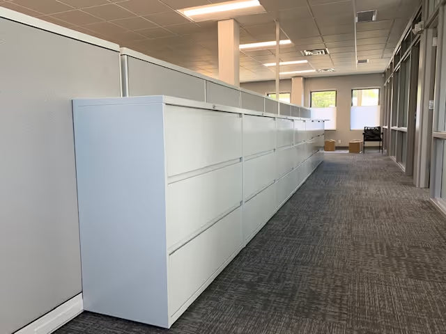 Custom office filing cabinet with dark finish and bar pull handles by gen2