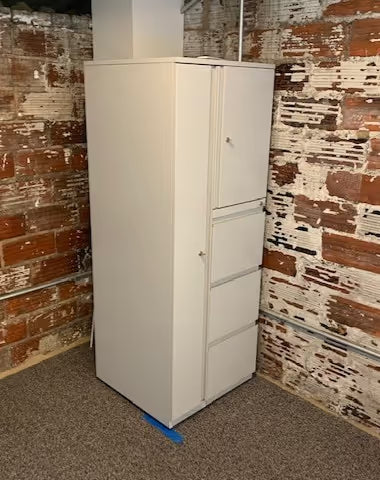 gen2 office storage cabinet with light laminate finish and J-pull handles