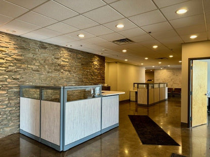 Custom reception area workstation with gen2 panel system and work surfaces