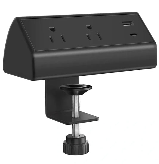 Black Dog Office Black Clamp-On Desktop Power Strip and Charger