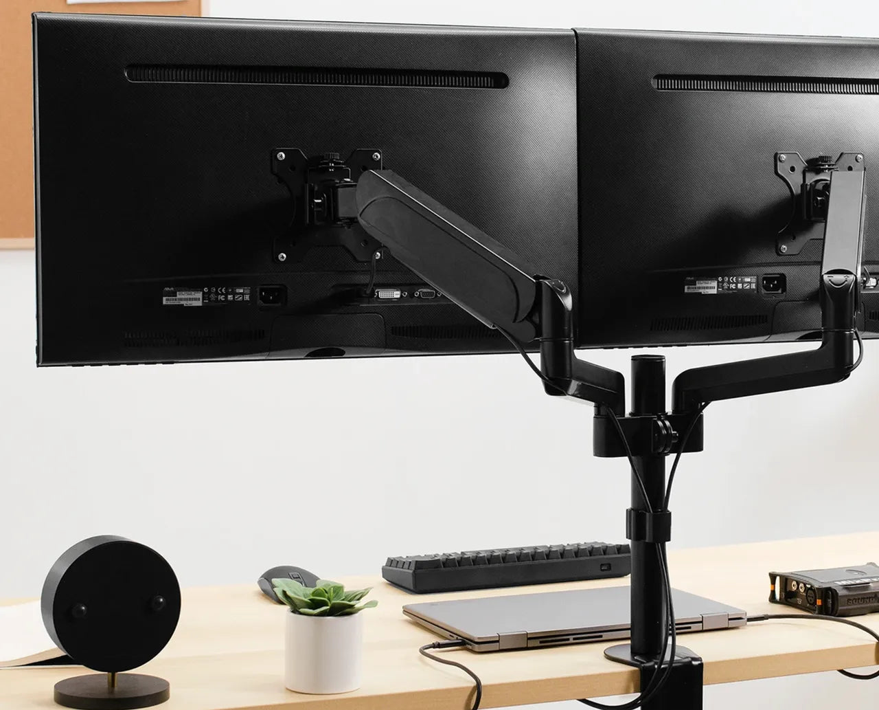 Black Dog Office Dual Black Clamp-On Pneumatic Monitor Arm (single or dual monitor arm)