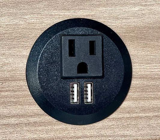 Black Dog Office Power Grommet 2"-2.5" DIA - ONE AC, TWO USB