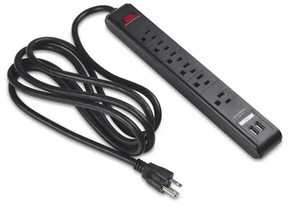 Black Dog Office Six AC Outlet Desktop Power Strip with 2 USB Charging Ports
