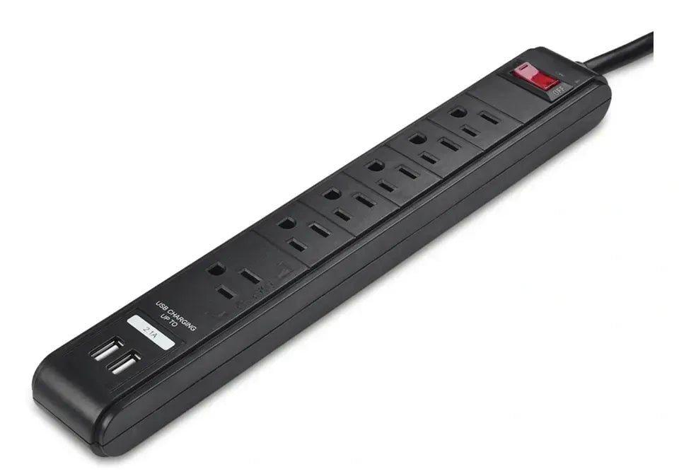 Black Dog Office Six AC Outlet Desktop Power Strip with 2 USB Charging Ports