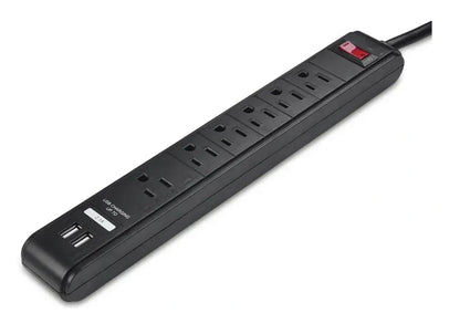 Black Dog Office Six AC Outlet Desktop Power Strip with 2 USB Charging Ports