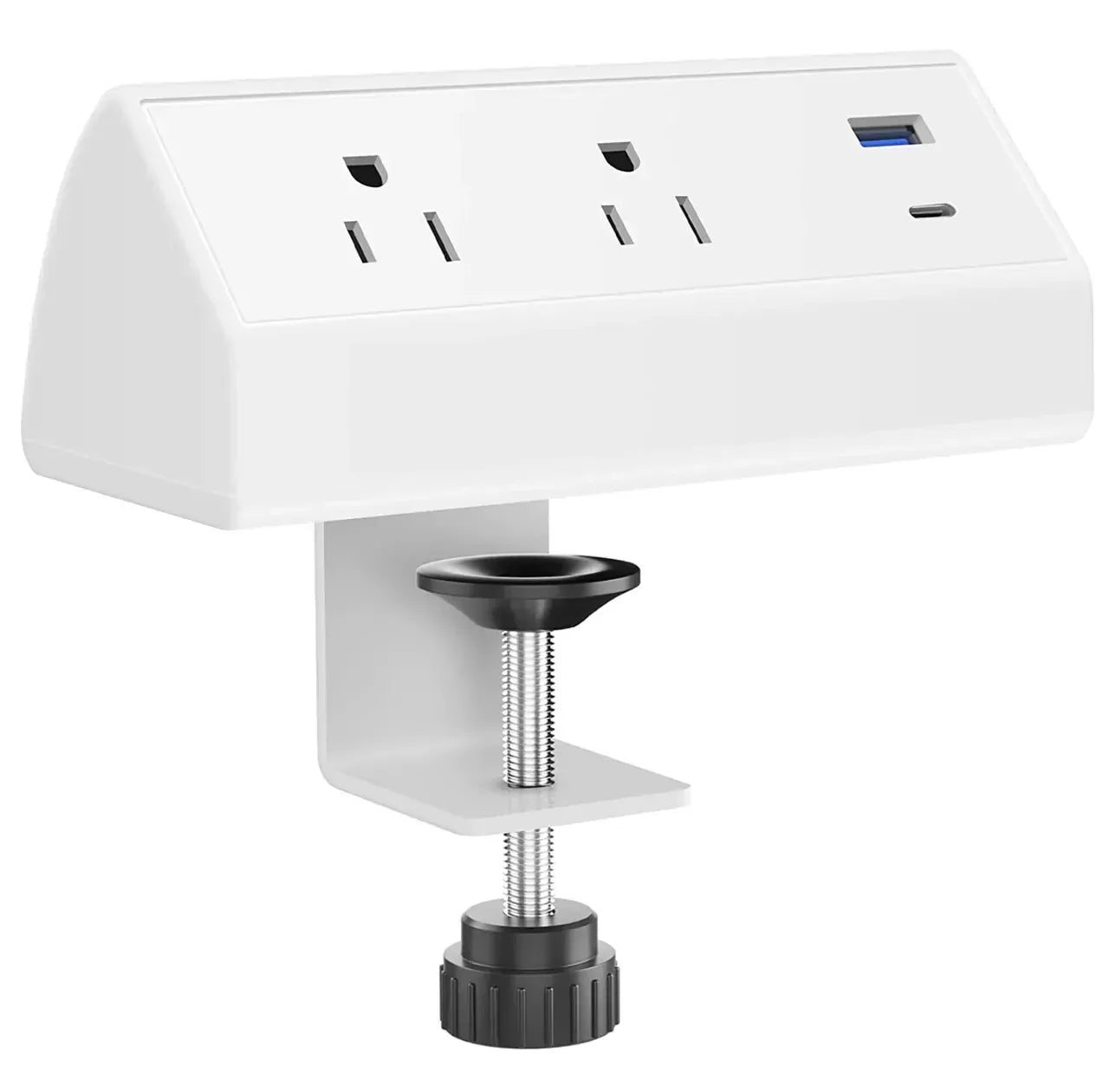 Black Dog Office White Clamp-On Desktop Power Strip and Charger
