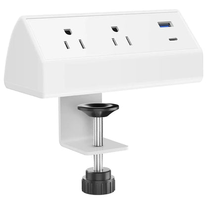 Black Dog Office White Clamp-On Desktop Power Strip and Charger