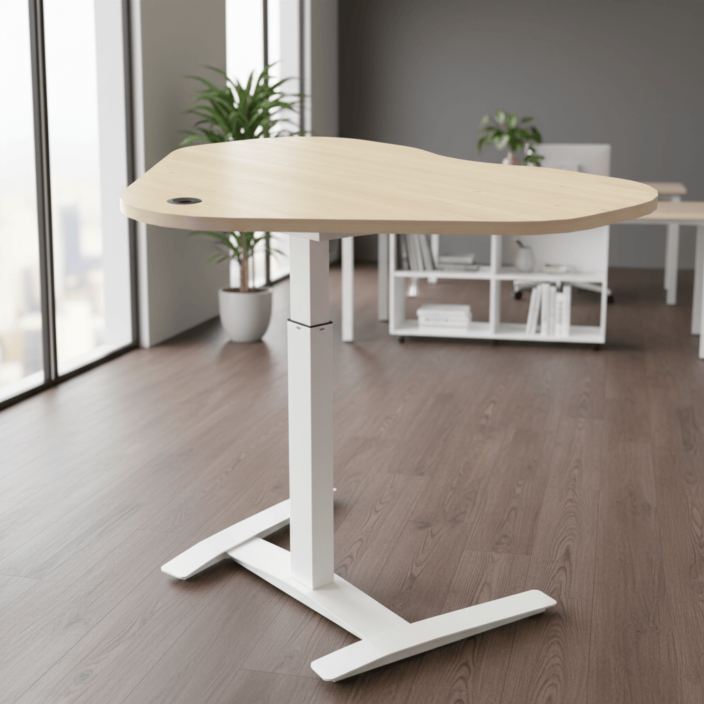 ConSet Beech Electric Height Adjustable Desk, 46-1/8" x 35-1/4" White Frame with top