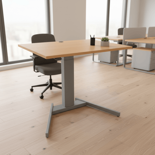 ConSet Beech / Silver Electric Adjustable Desk, 39 3/8" x 31 1/2"