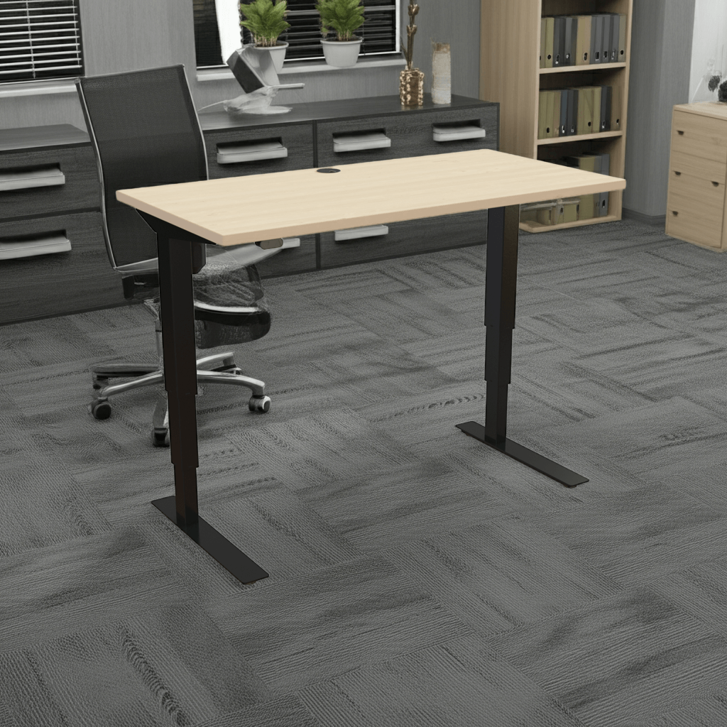 ConSet Black / Maple Electric Height Adjustable Desk, 47-1/4" x 23-5/8"
