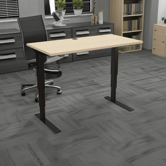ConSet Black / Maple Electric Height Adjustable Desk, 47-1/4" x 23-5/8"