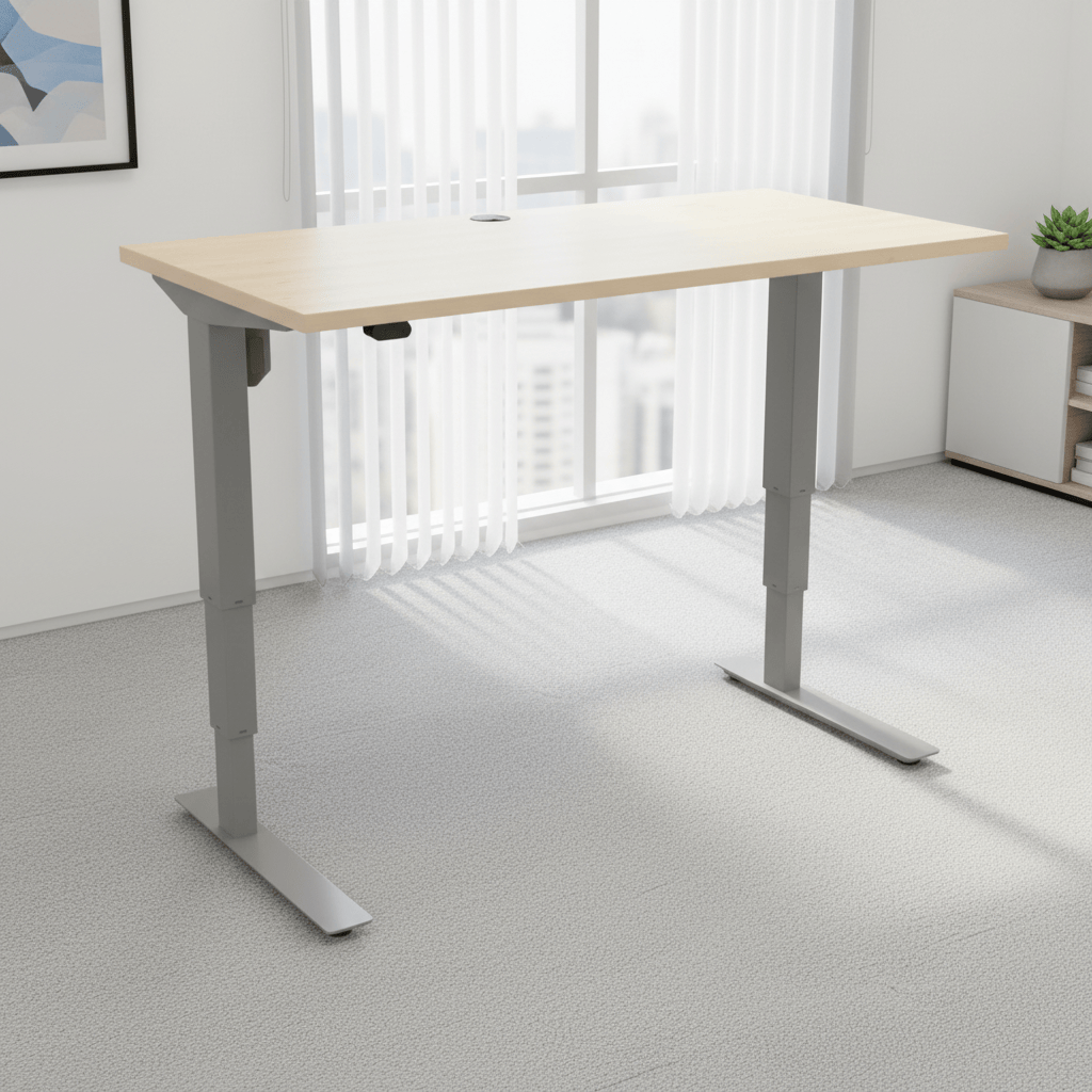 ConSet Silver / Maple Electric Height Adjustable Desk, 47-1/4" x 23-5/8"
