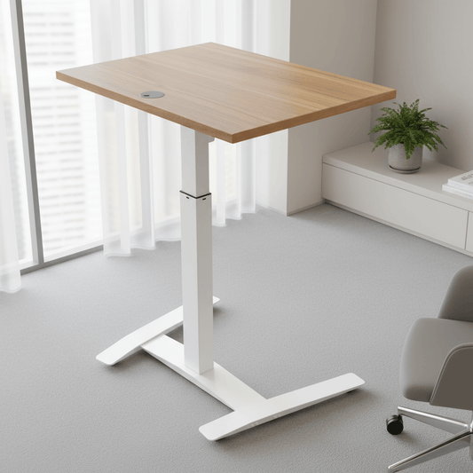 ConSet Walnut Electric Height Adjustable Desk, 31-1/2" x 23-5/8" White base