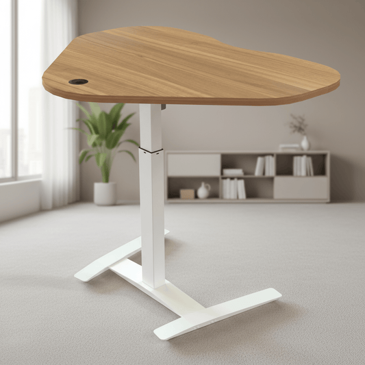 ConSet Walnut Electric Height Adjustable Desk, 46-1/8" x 35-1/4" White Frame with top