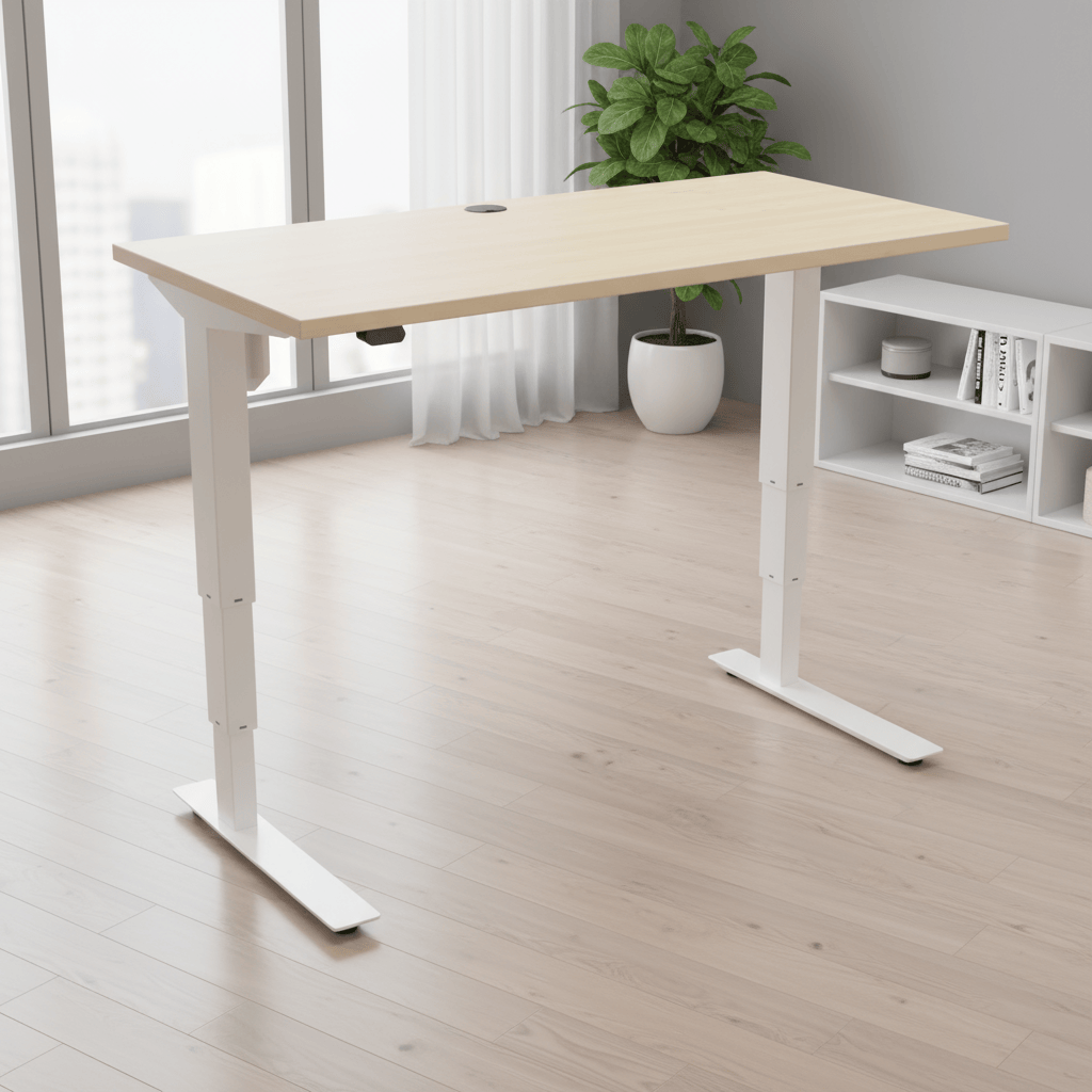 ConSet White / Maple Electric Height Adjustable Desk, 47-1/4" x 23-5/8"