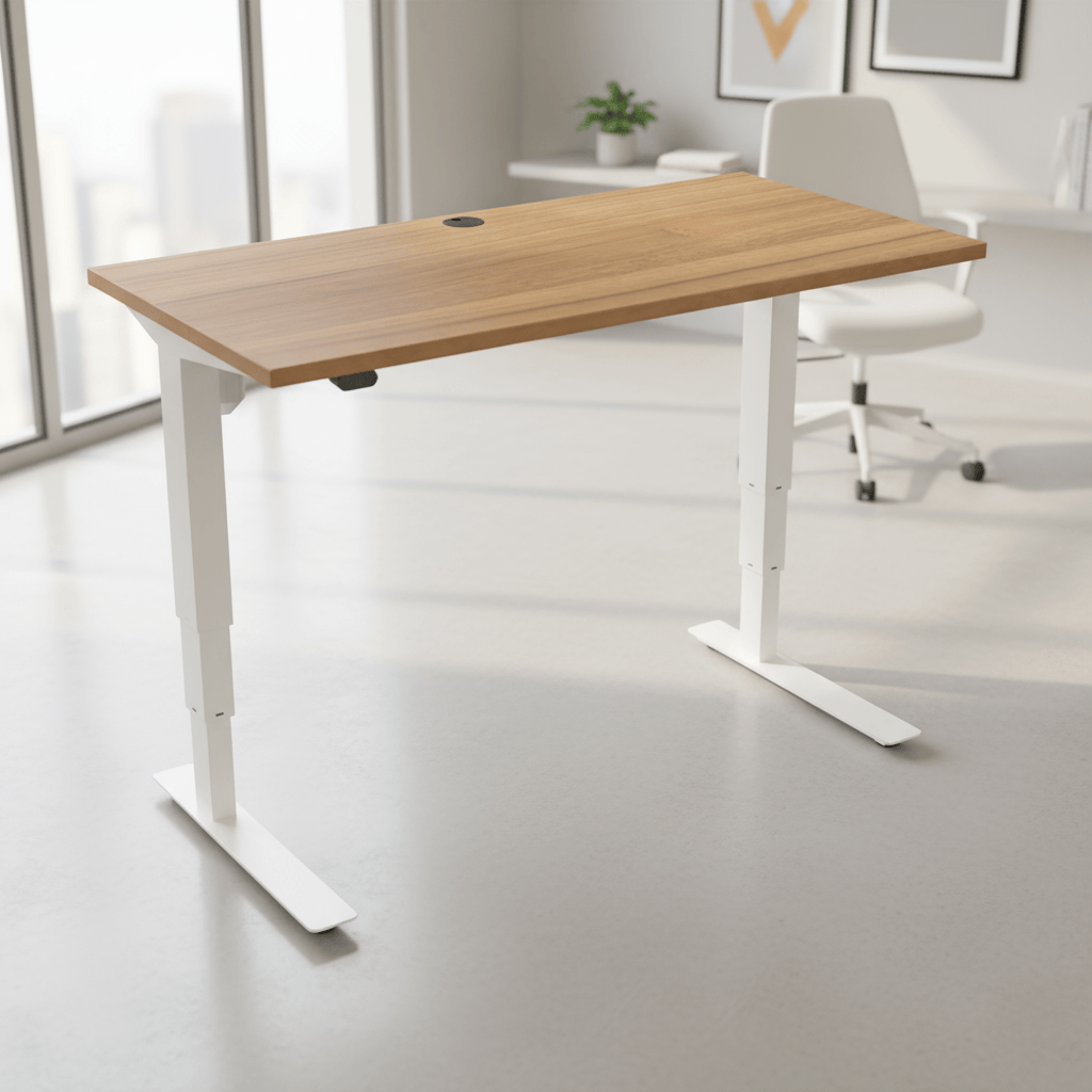 ConSet White / Walnut Electric Height Adjustable Desk, 47-1/4" x 31-1/2"
