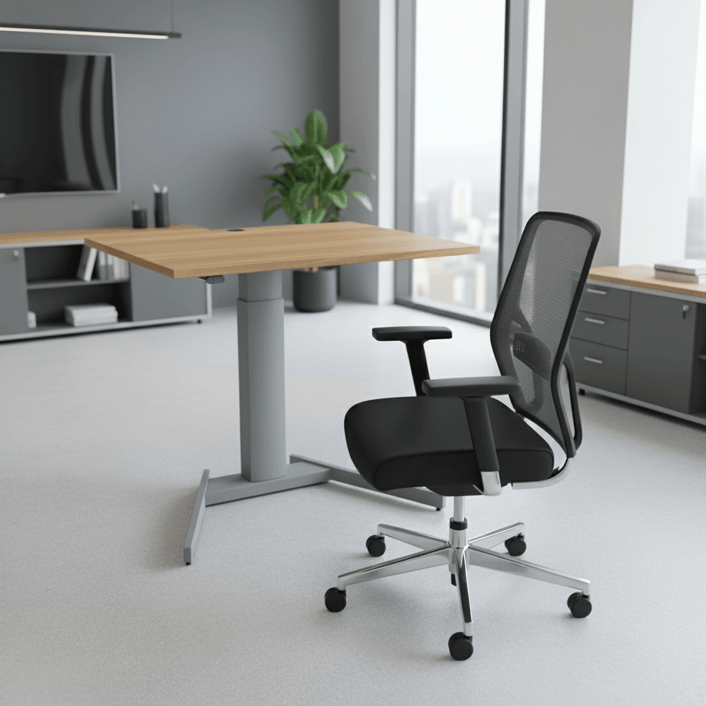 Electric Adjustable Desk, 47 1/4" x 31 1/2", Silver V base with Walnut Top - Smart Style Office Furniture-ConSet-