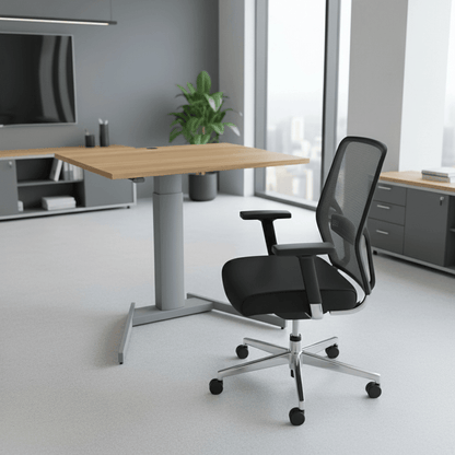 Electric Adjustable Desk, 47 1/4" x 31 1/2", Silver V base with Walnut Top - Smart Style Office Furniture-ConSet-