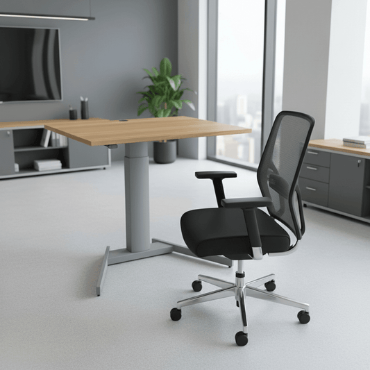 Electric Adjustable Desk, 47 1/4" x 31 1/2", Silver V base with Walnut Top - Smart Style Office Furniture-ConSet-