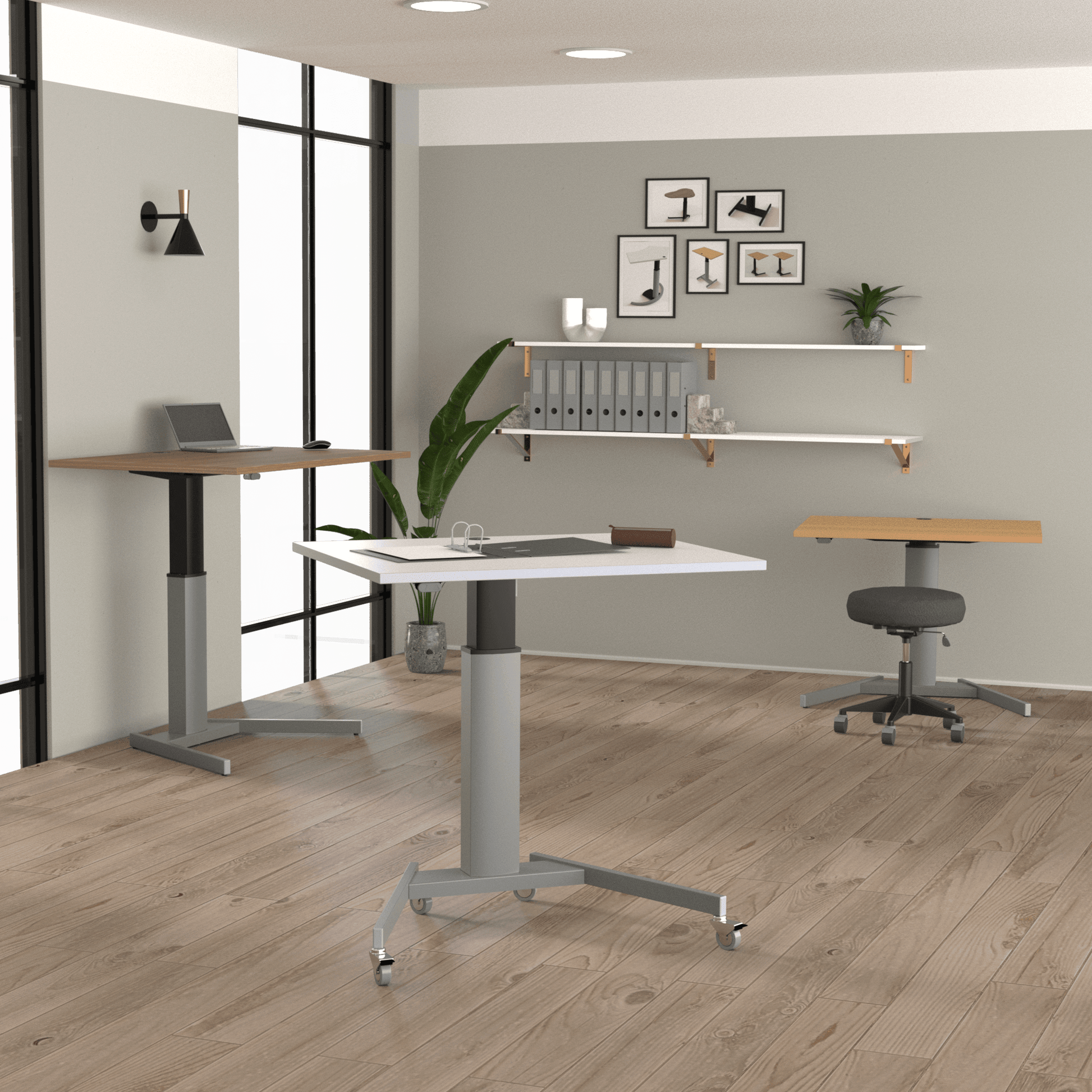 Electric Adjustable Desk, 47 1/4" x 31 1/2", Silver V base with Walnut Top - Smart Style Office Furniture-ConSet-