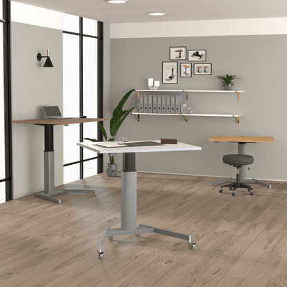 Electric Adjustable Desk, 47 1/4" x 31 1/2", Silver V base with Walnut Top - Smart Style Office Furniture-ConSet-
