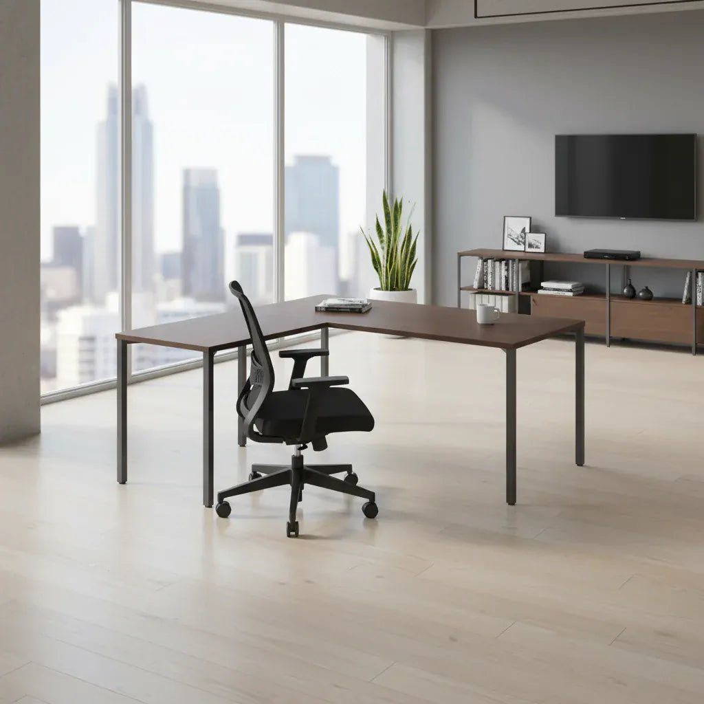 ESSY L - Shape workspace, 30x72 desk w/ 24x48 return - Smart Style Office Furniture - Beniia - 