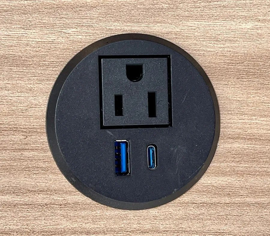 Power Grommet 2"-2.5" DIA - ONE AC,ONE USB,ONE USB-C - Smart Style Office Furniture-Black Dog Office-