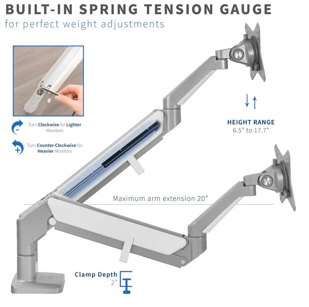Silver Clamp - On Pneumatic Monitor Arm - Smart Style Office Furniture - Black Dog Office - 
