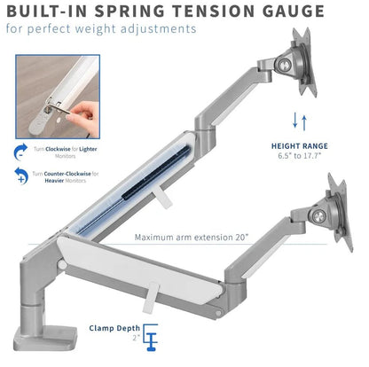 Silver Clamp - On Pneumatic Monitor Arm - Smart Style Office Furniture - Black Dog Office - 