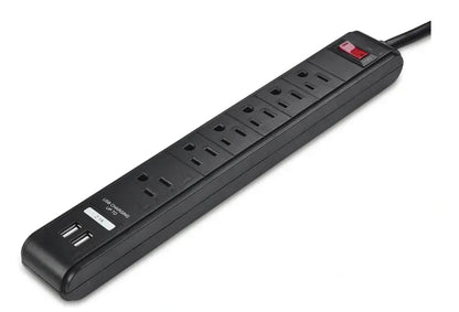 Six AC Outlet Desktop Power Strip with 2 USB Charging Ports - Smart Style Office Furniture-Black Dog Office-